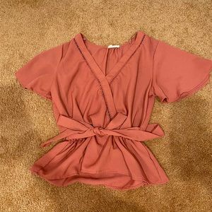 Cross Over Peach/Salmon Flowy Shirt